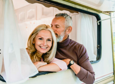 A couple in their RV at one of the many RV retirement communities.