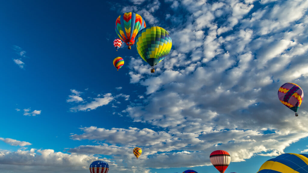 View of balloons in the sky at Balloon Festival in Albuquerque