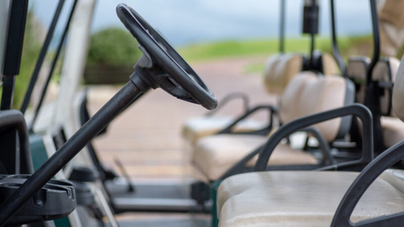Close up of a 6 seat golf cart