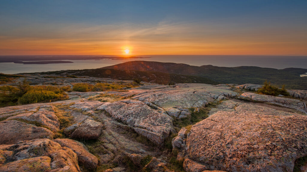 View of the sunrise at Cadillac mountain