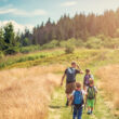A family hiking with kids