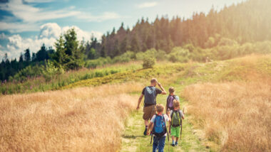 A family hiking with kids