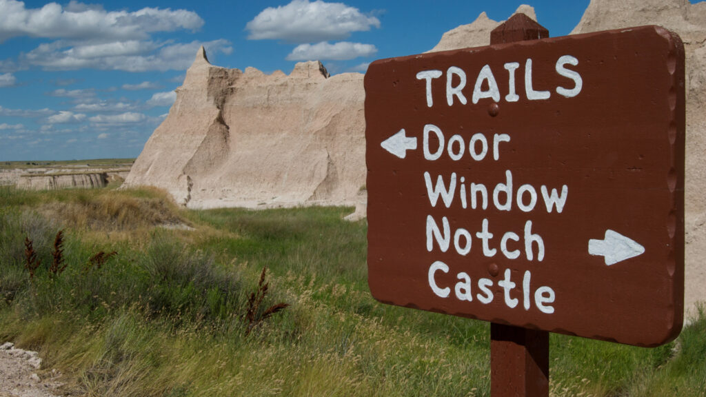 A Badlands National Park trail sign