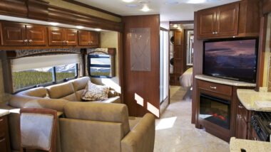 view of an RV living room with an RV couch replacement