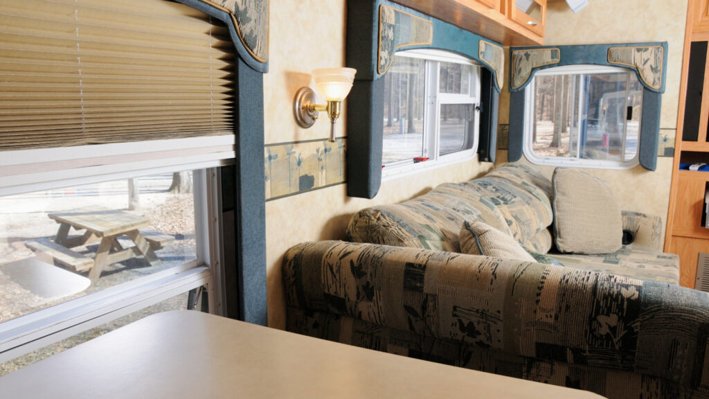 Inside an RV with an RV couch replacement
