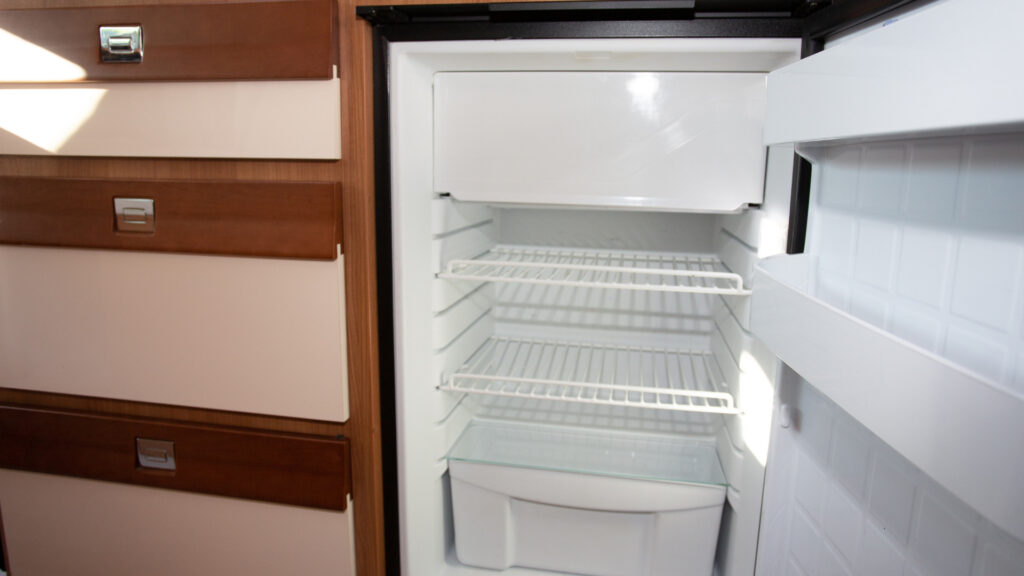 An empty RV fridge