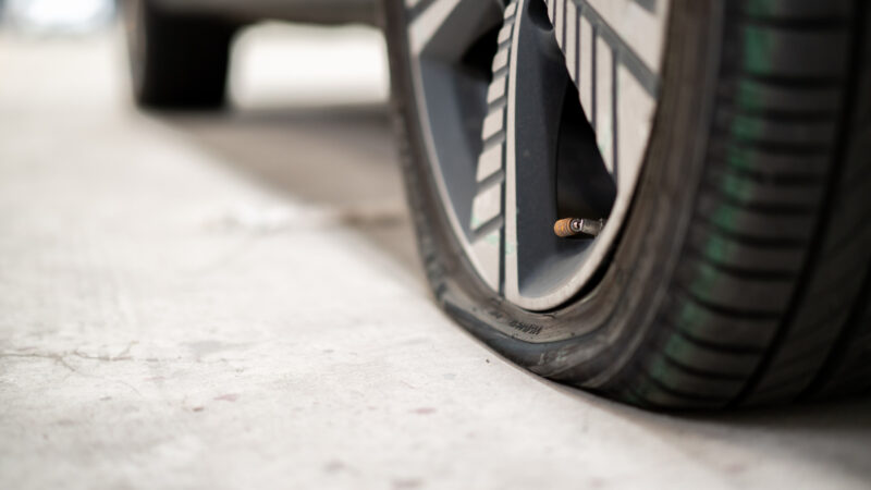 Close up of a flat tire