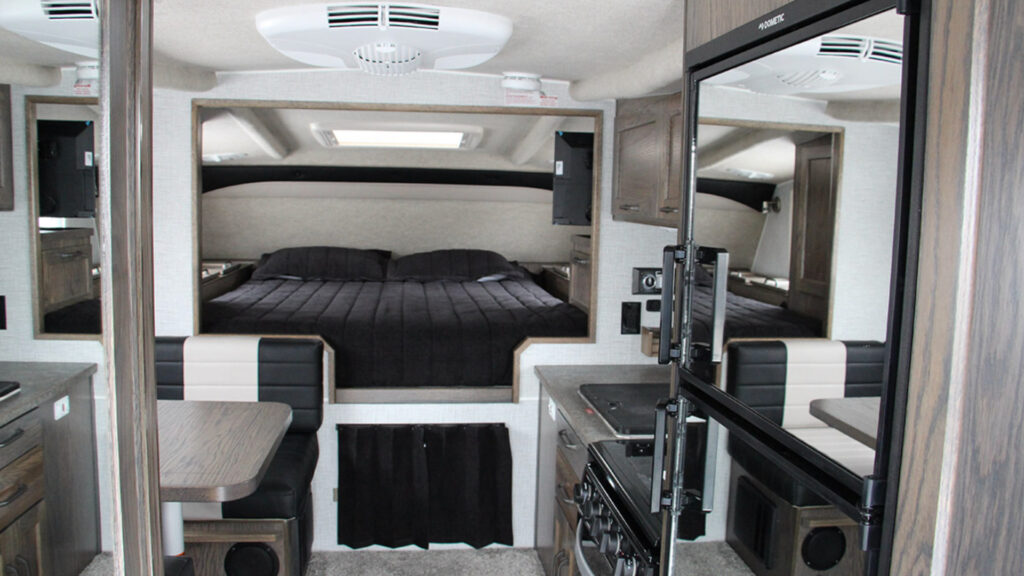 The bedroom inside a Canadian Northern Lite RV