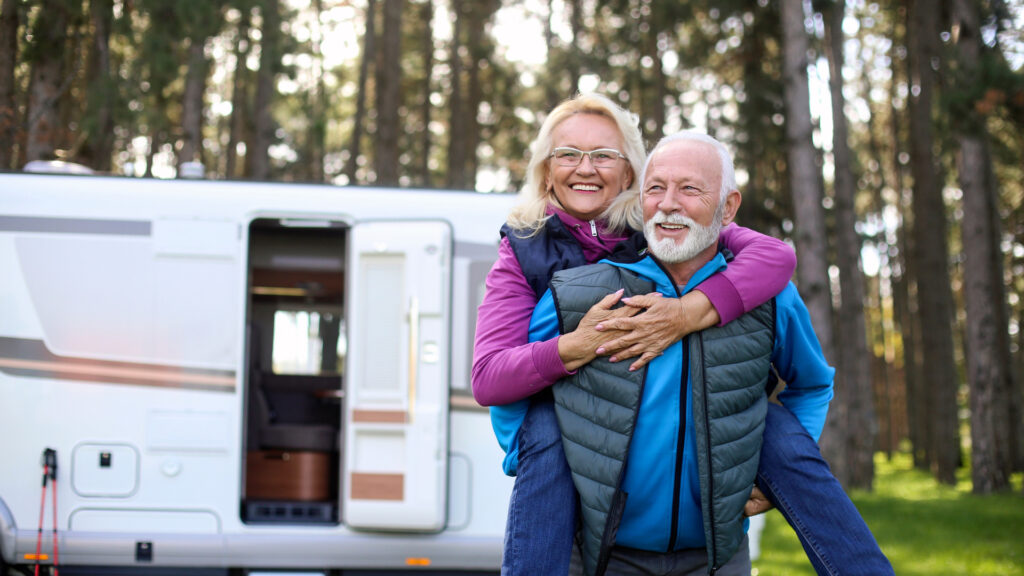 A 55+ couple at an age restricted RV resort