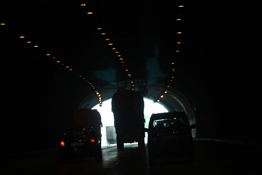 Cars driving through Dingess Tunnel