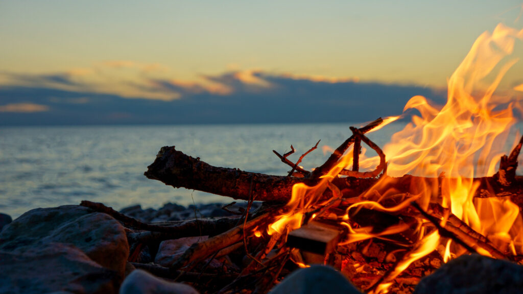 A fire pit on the beach