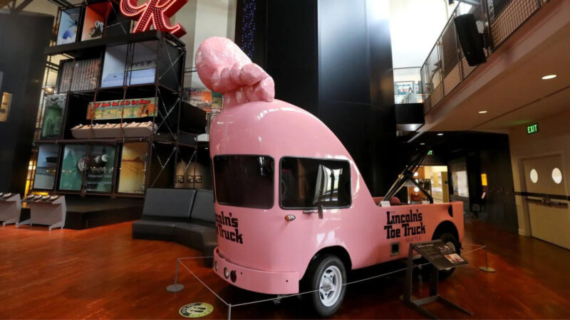 View of the pink toe truck at The Museum of History and Industry