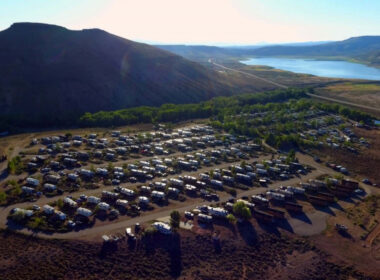 RVs parked at Blue Mesa Recreational Ranch, a Thousand Trails campground in Colorado