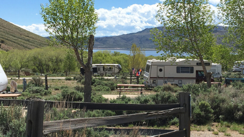 RVs parked at Blue Mesa Recreational Ranch, a Thousand Trails campground in Colorado