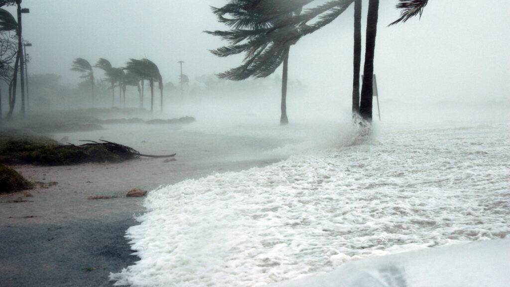A beach impacted by a hurricane in Florida