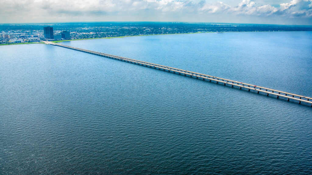View of The Lake Pontchartrain Causeway, the longest bridge in the United States
