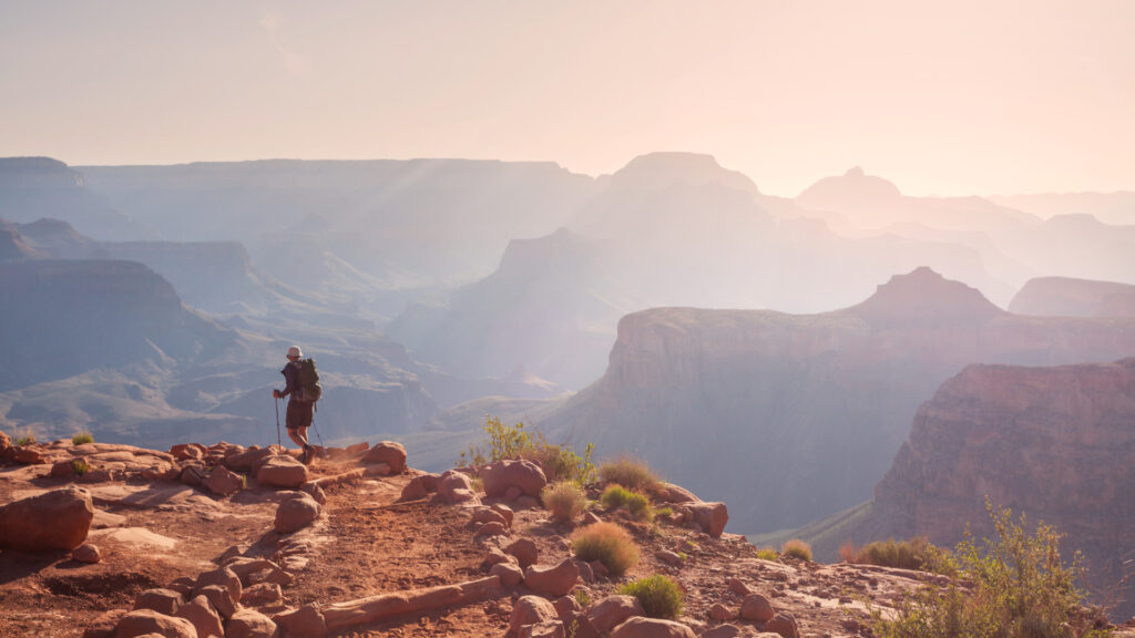 View of a person hiking at the Grand Canyon
