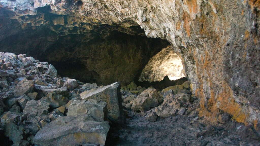 A lava tube at craters of the moon. You can camp right next to it when craters of the moon camping. 