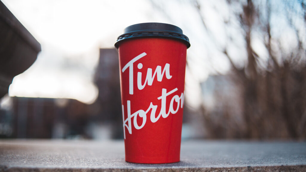 Close up of a Tim Horton's cup