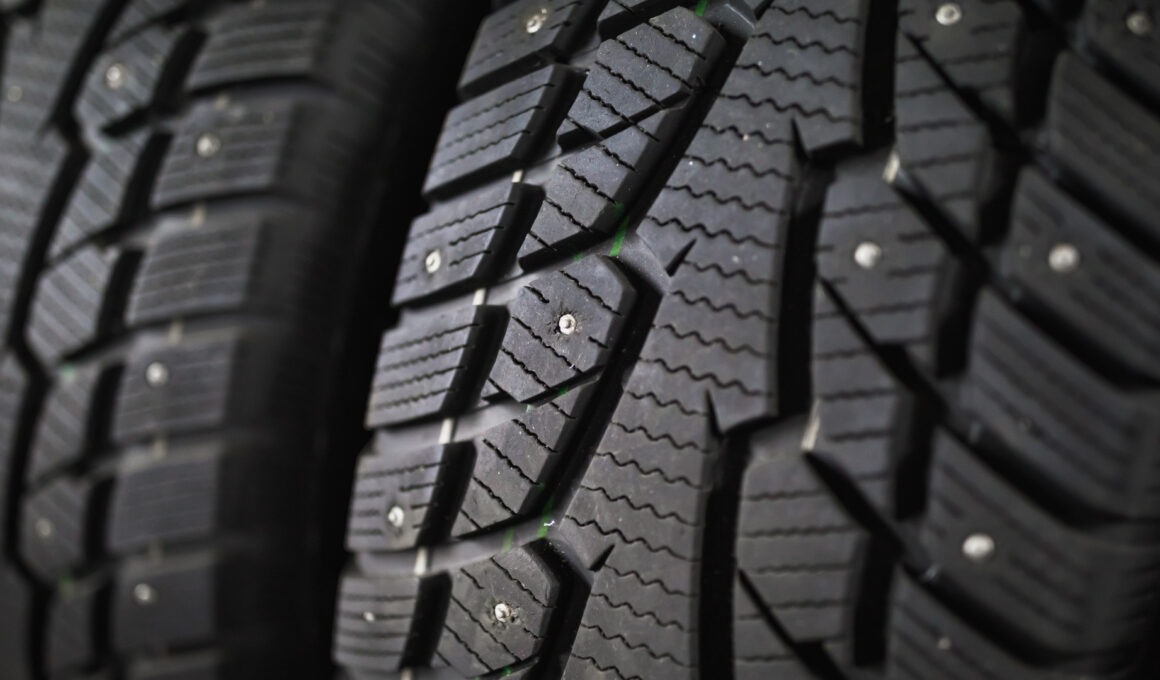 Close up of studded tires
