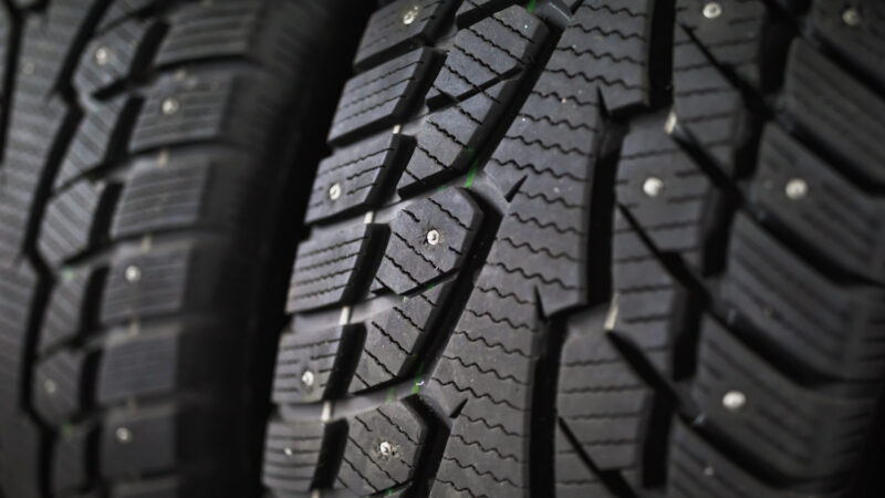 Close up of studded tires