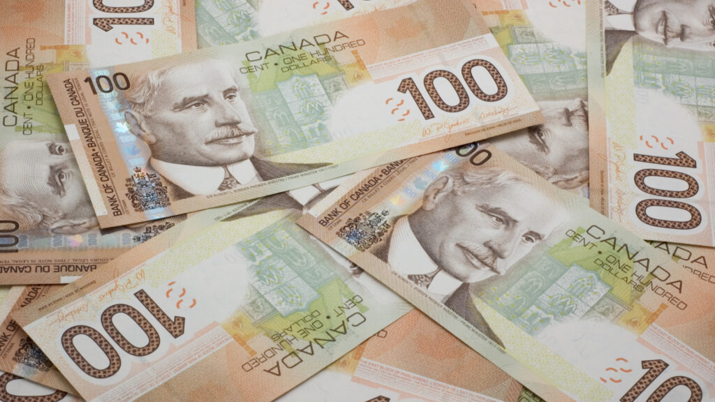 Close up of Canadian money