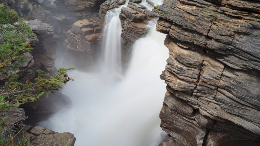 View of the Athabasca Falls in Jasper National Park 