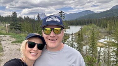 Couple smiling in Banff National Park in the summer