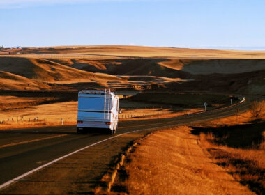 An RV driving down the highway