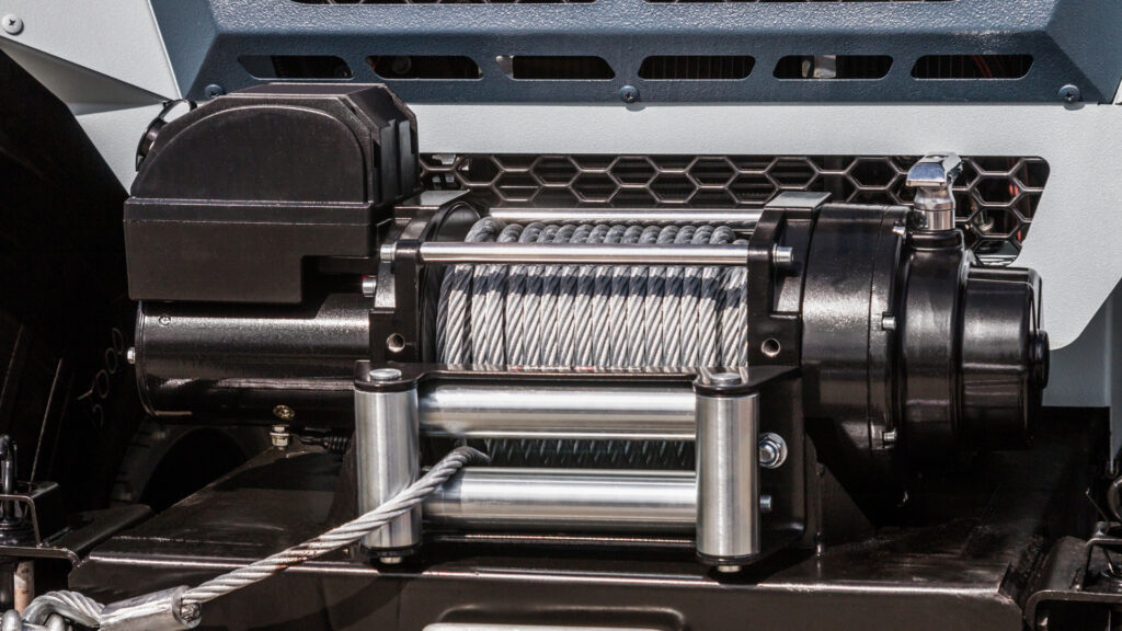 Close up of a truck winch