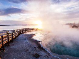 View of a Yellowstone hot spring by the boardwalk