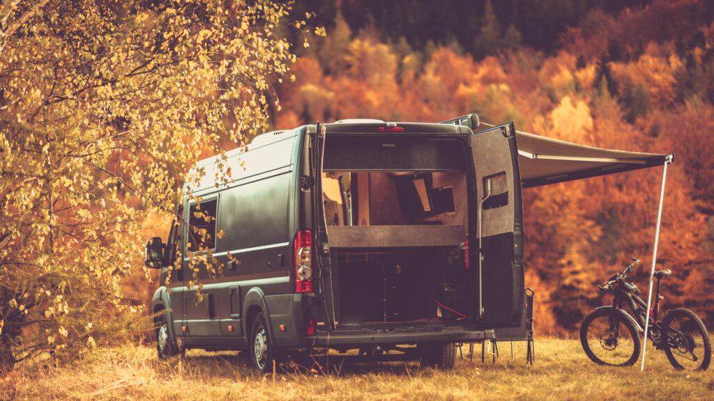 A camper van set up for boondocking