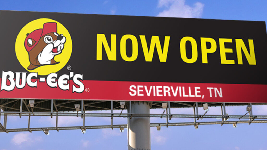 A buc-ees open sign in Sevierville, Tennessee