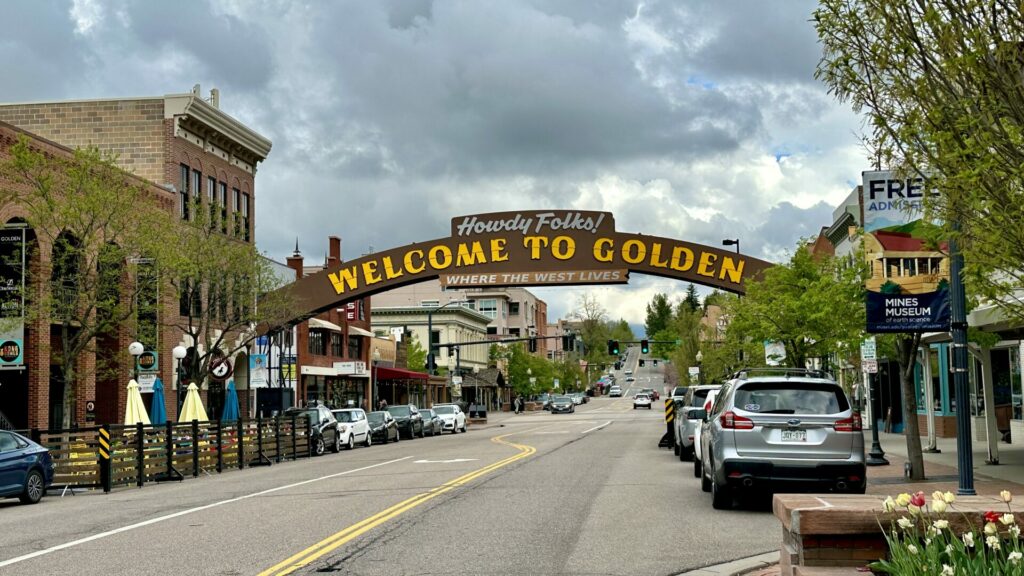 View of a welcome sign in Golden, Colorado