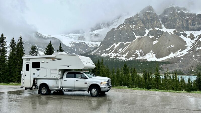 An RV parked at Banff National Park