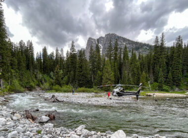 A helicopter that landed in Grand Teton National Park