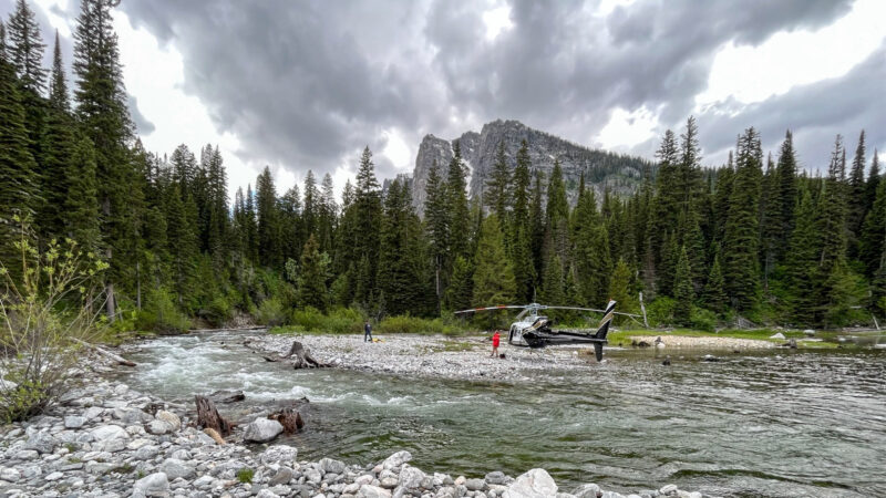 A helicopter that landed in Grand Teton National Park