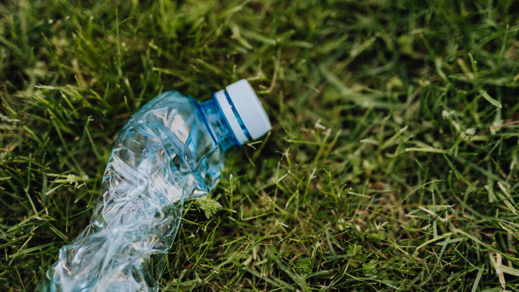 A crushed up water bottle littered in a national park