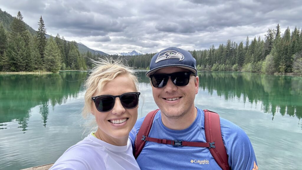 A couple smiling at Jasper National Park