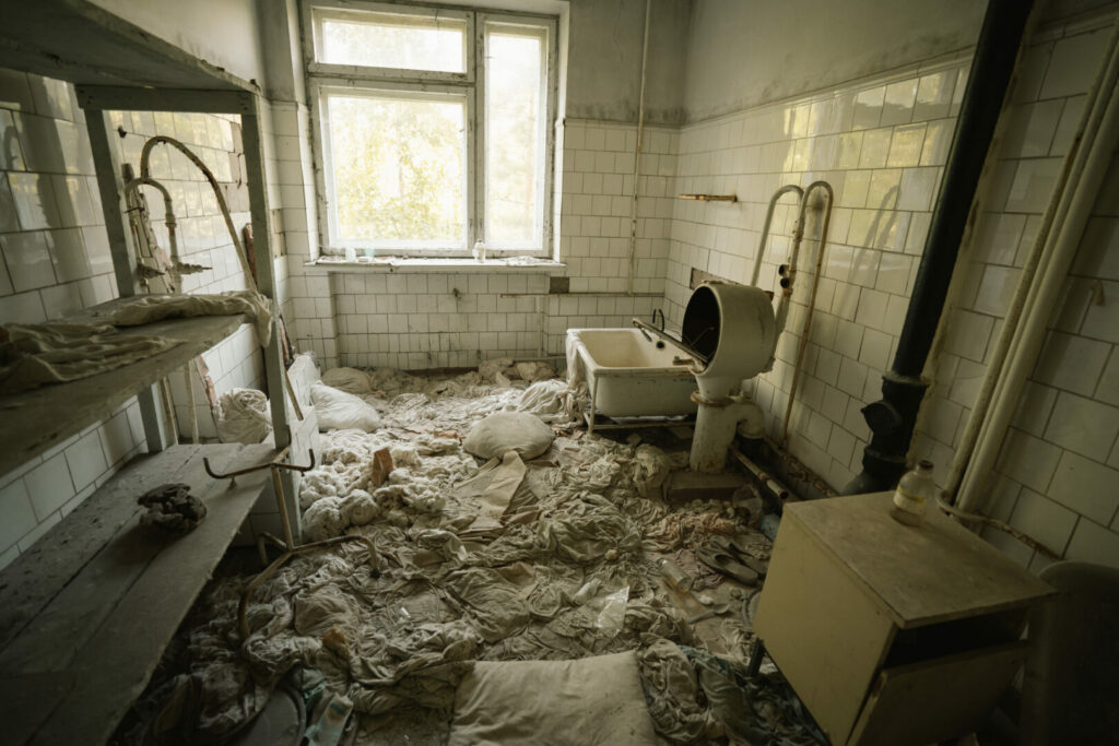 Dirty abandoned haunted hospital room