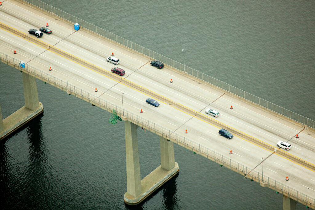 Road bridge over Narragansett Bay, Newport County, Rhode Island, USA