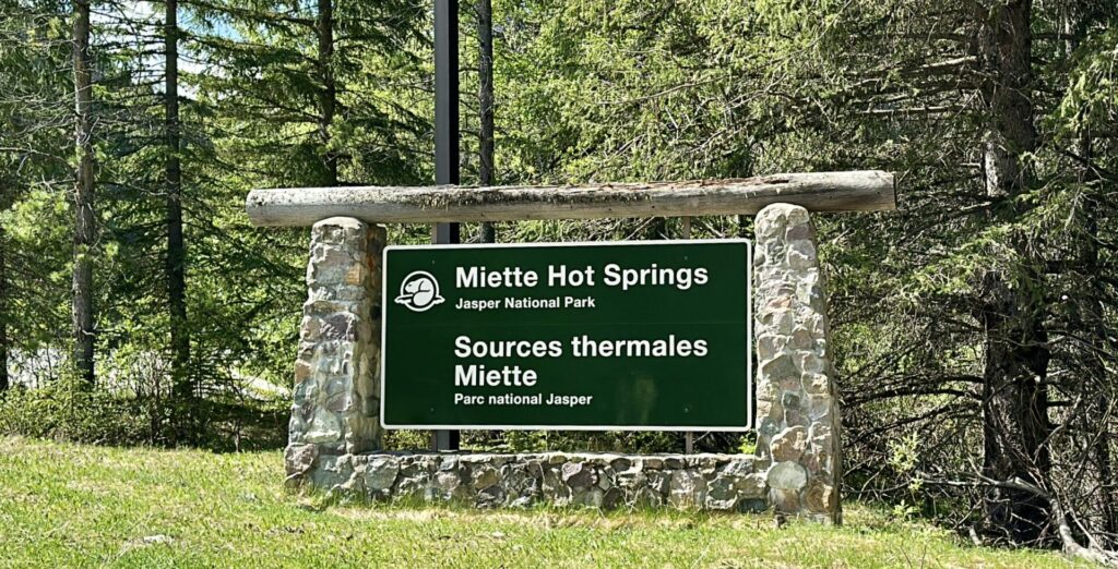 A sign for Miette Hot Springs