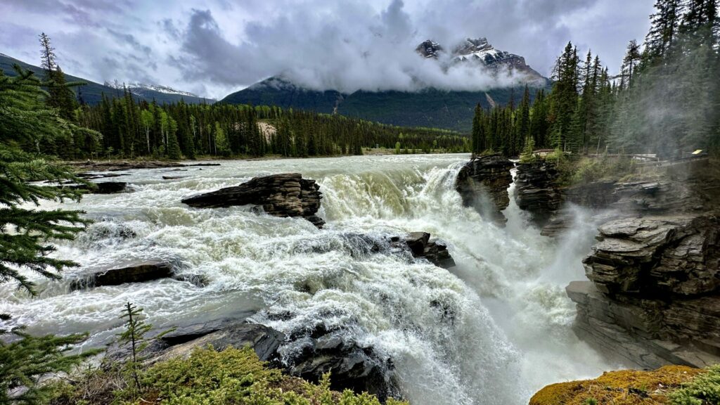 View of Athabasca Falls along the Icefields Parkway