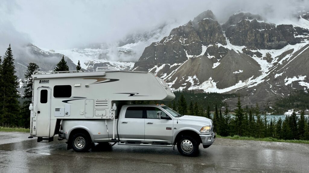 An RV parked off the Icefields Parkway