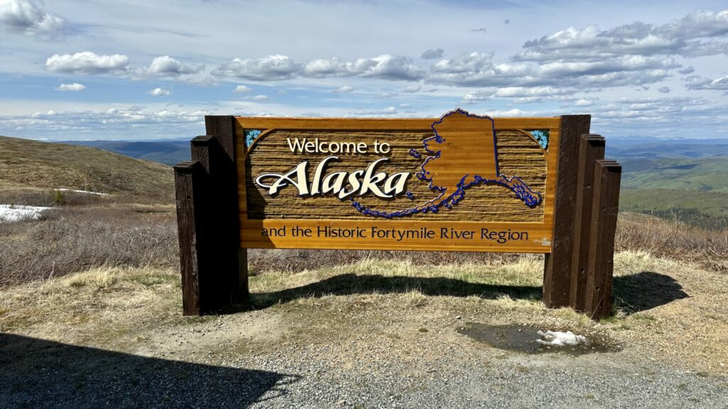 A welcome to Alaska sign as you enter the state