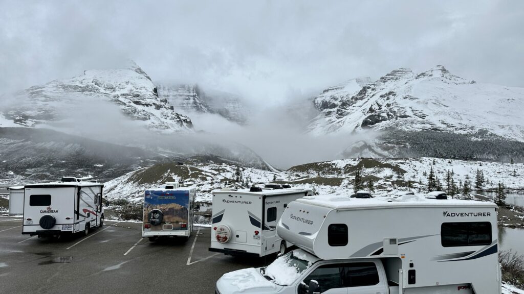 RVs parked at the Columbia Icefields Glacier Adventure 