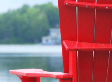 Close up of a red chair in one of Canada's national parks.