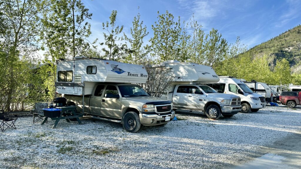 RVs parked at Dawson City RV Park & Campground. 