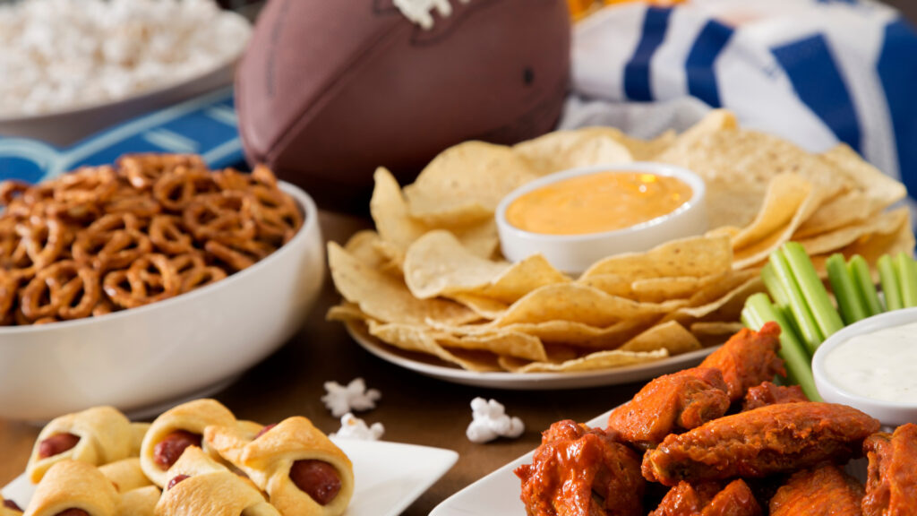 Close up of tailgating snacks at a football tailgate.