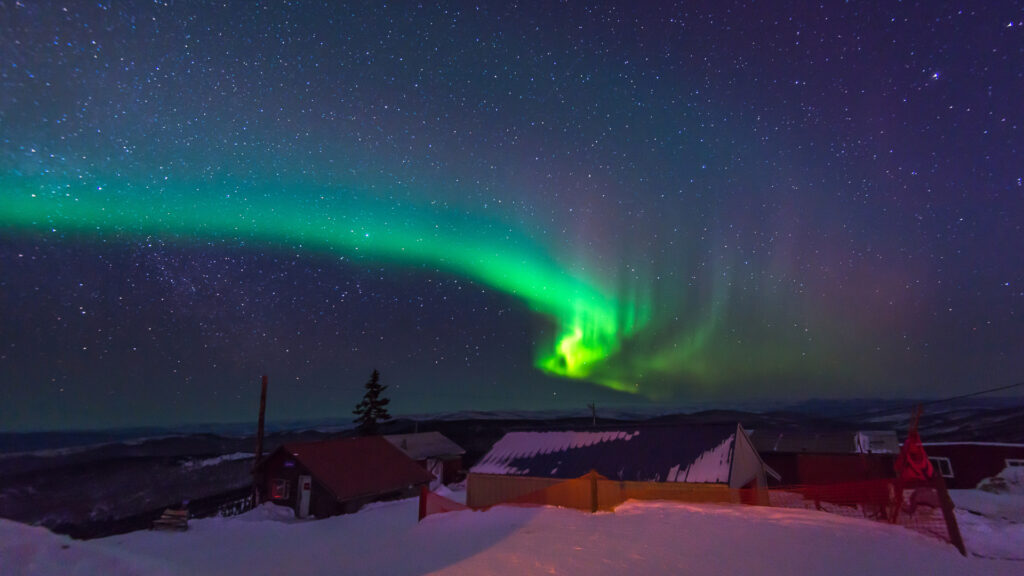 The northern lights over the town of Fairbanks, Alaska.